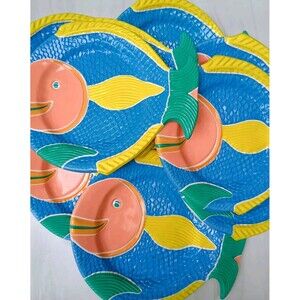Vintage Ullman Leisure Time Plastic Tropical Fish Plates Set Of 10 Colorful